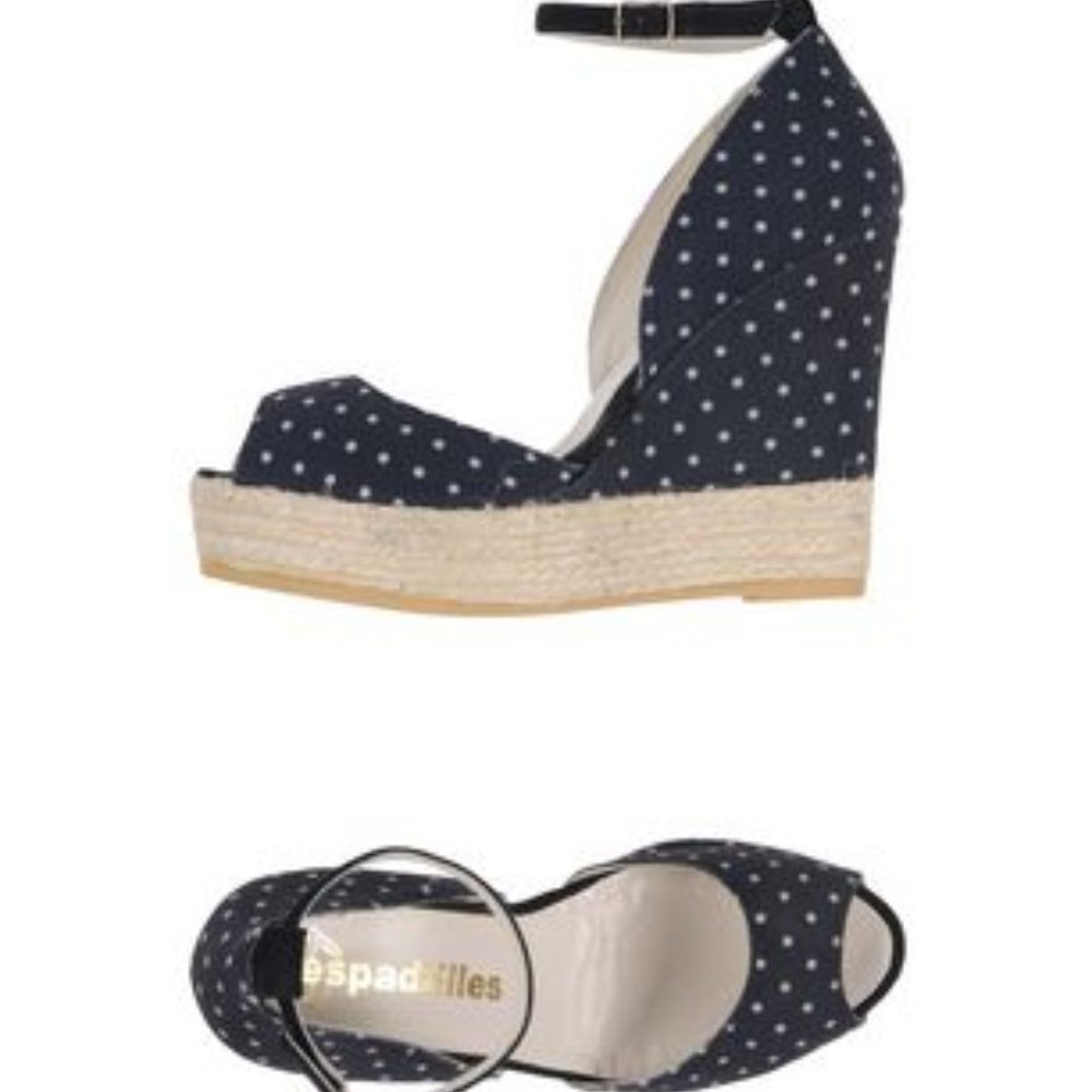 NIB!! ESPADRILLE Black Swiss Dot Peep Toe Espadrille Wedge Sandal 8/8.5